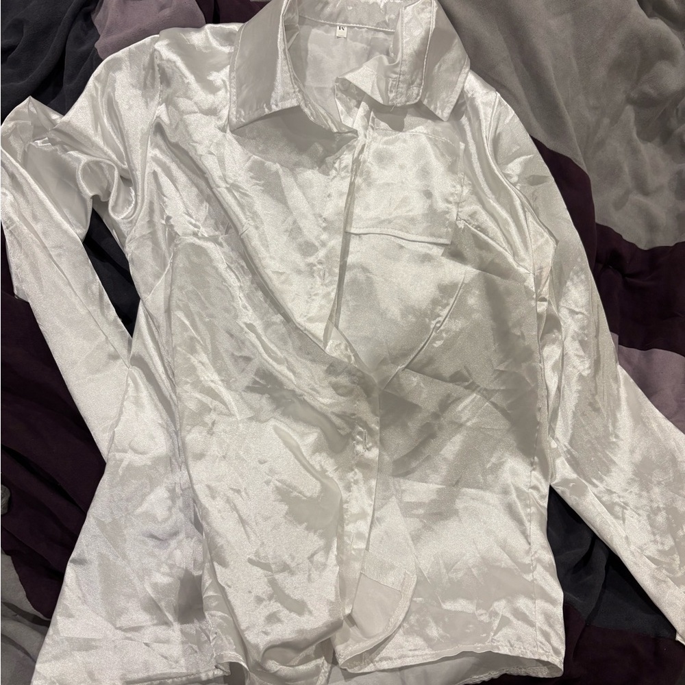 Elegant White Satin Shirt